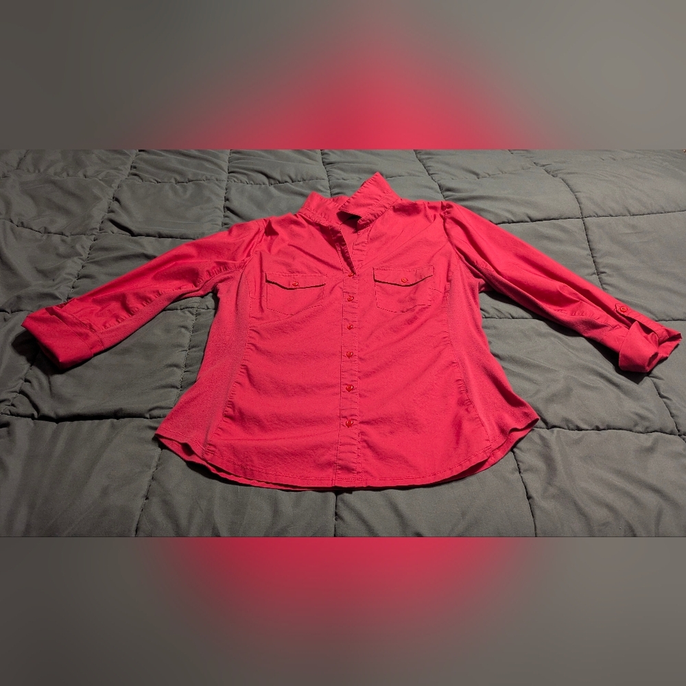 ZAC & RACHEL Vibrant Fuchsia Button Down Top With Stretchy Sides Size PXL